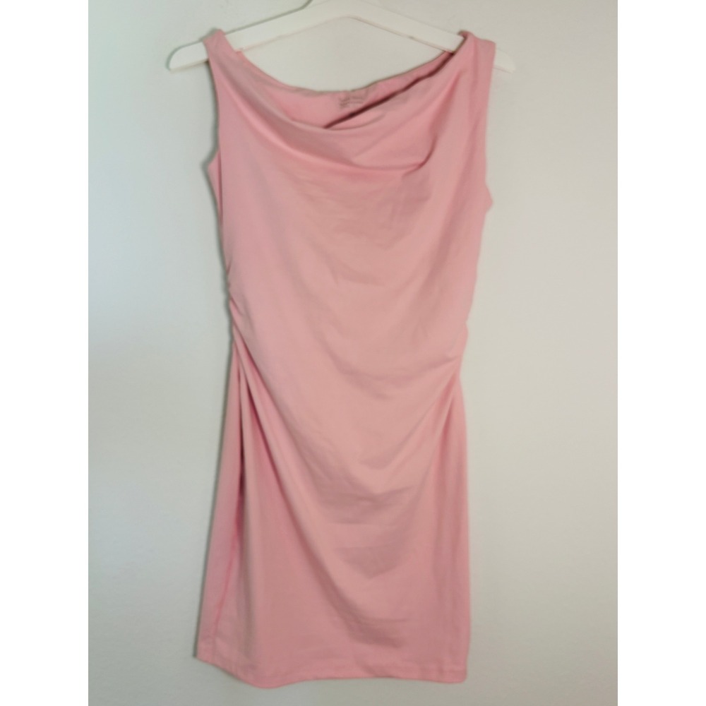 Trendy Queen Pink Cowl Neck Sleeveless Ruched Bodycon Mini Dress Medium